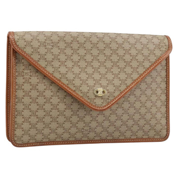 CELINE Macadam Canvas Clutch Bag PVC Leather Beige Gold Auth ki6472