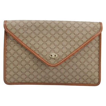 CELINE Macadam Canvas Clutch Bag PVC Leather Beige Gold Auth ki6472 - 0
