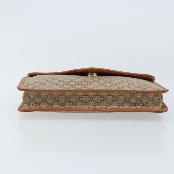 CELINE Macadam Canvas Clutch Bag PVC Leather Beige Gold Auth ki6472