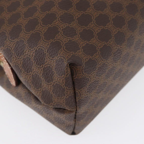 CELINE Macadam Canvas Pouch PVC Leather Brown Gold Auth ki6473