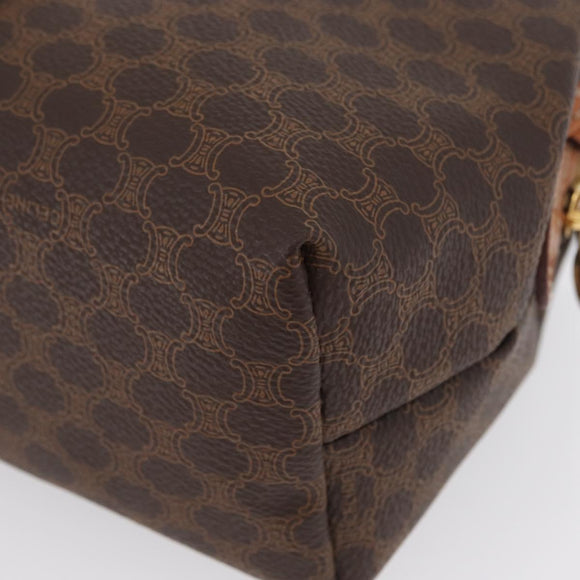CELINE Macadam Canvas Pouch PVC Leather Brown Gold Auth ki6473
