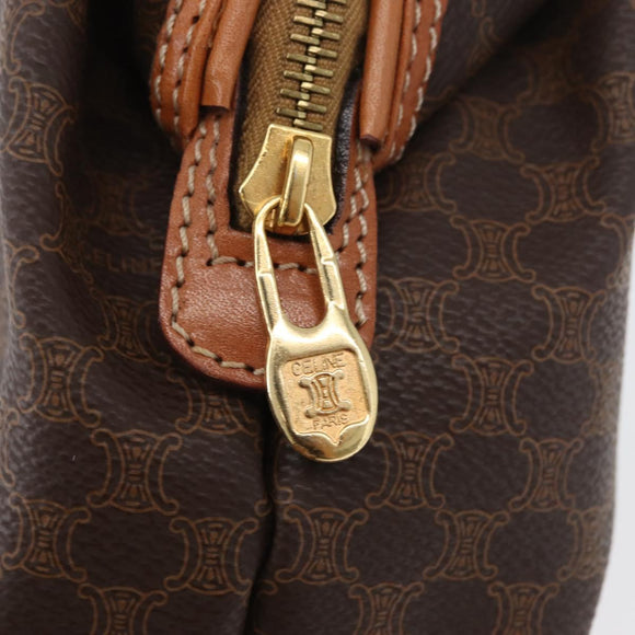 CELINE Macadam Canvas Pouch PVC Leather Brown Gold Auth ki6473