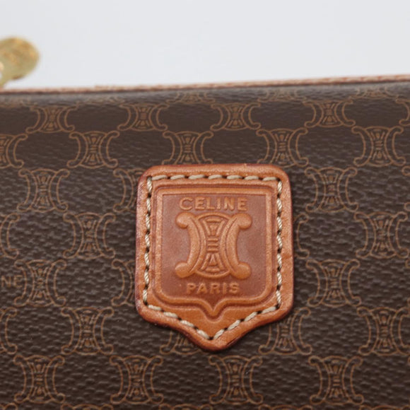 CELINE Macadam Canvas Pouch PVC Leather Brown Gold Auth ki6473