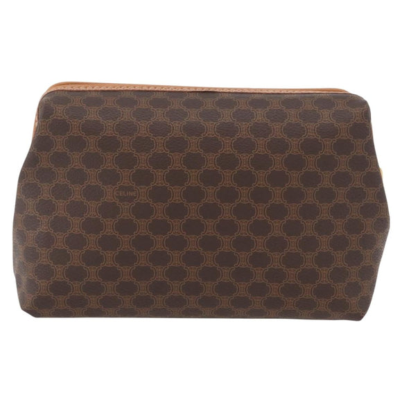 CELINE Macadam Canvas Pouch PVC Leather Brown Gold Auth ki6473