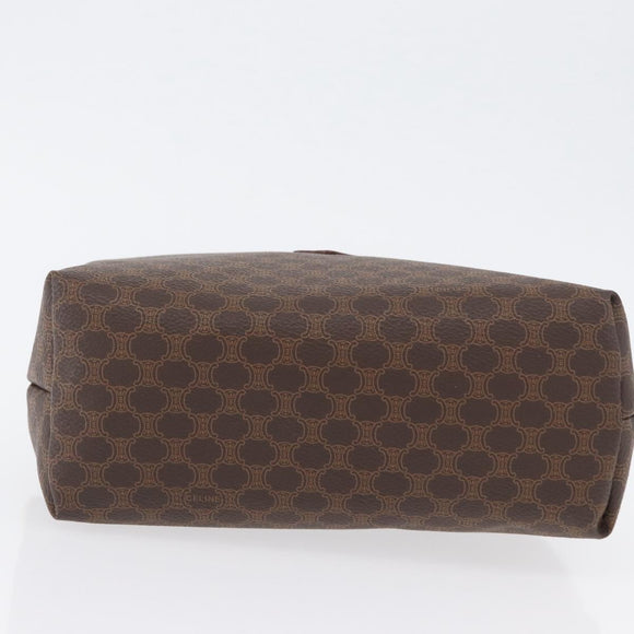 CELINE Macadam Canvas Pouch PVC Leather Brown Gold Auth ki6473