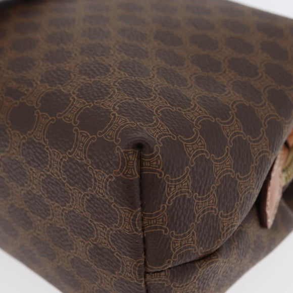 CELINE Macadam Canvas Pouch PVC Leather Brown Gold Auth ki6473