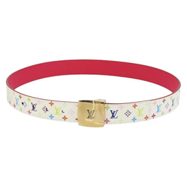 LOUIS VUITTON Monogram Multicolor Ceinture Carre Belt White LV Auth ki6477