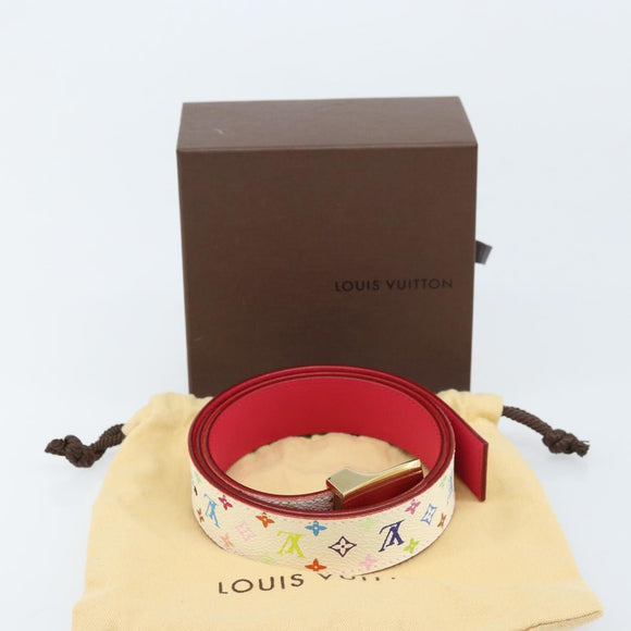 LOUIS VUITTON Monogram Multicolor Ceinture Carre Gürtel Weiß LV Auth ki6477