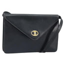 CELINE Shoulder Bag Leather Black Gold Auth ki6485-1
