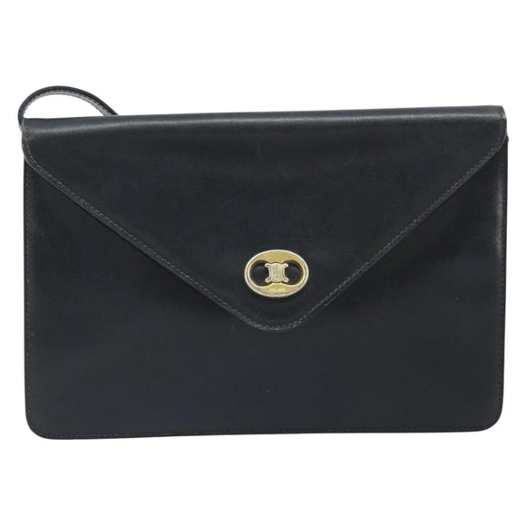 CELINE Shoulder Bag Leather Black Gold Auth ki6485