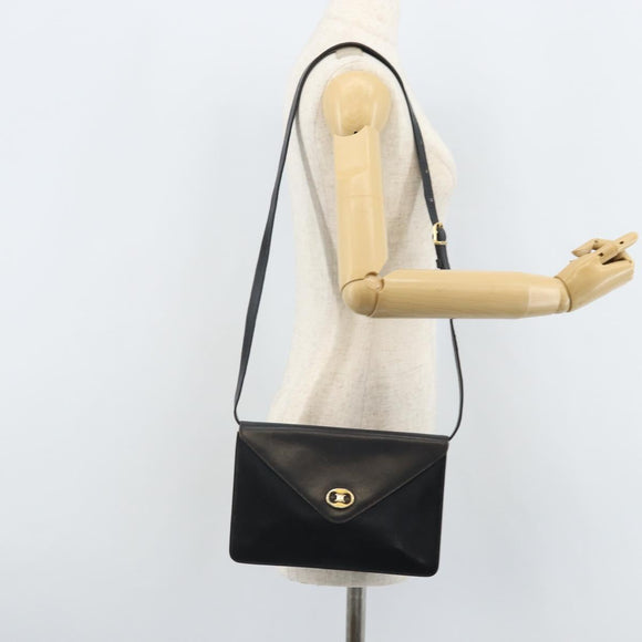CELINE Shoulder Bag Leather Black Gold Auth ki6485