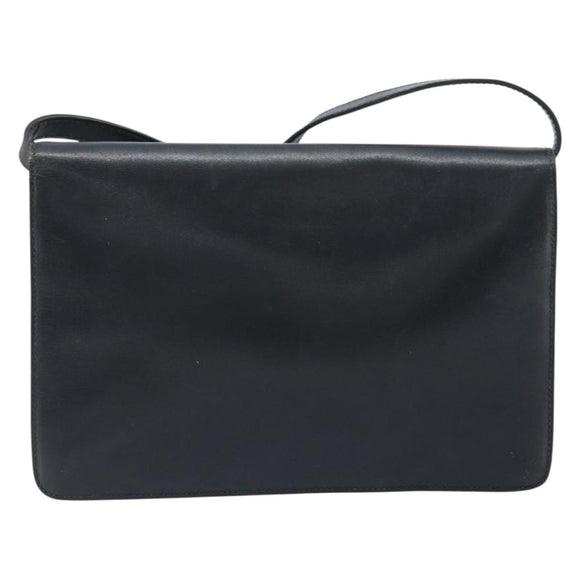 CELINE Shoulder Bag Leather Black Gold Auth ki6485