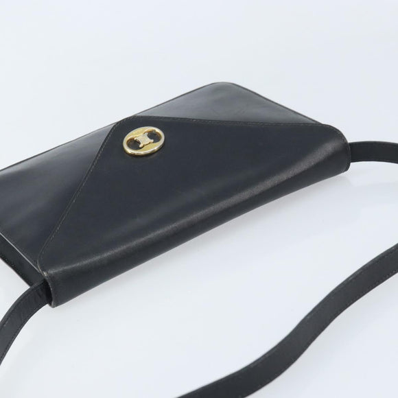 CELINE Shoulder Bag Leather Black Gold Auth ki6485