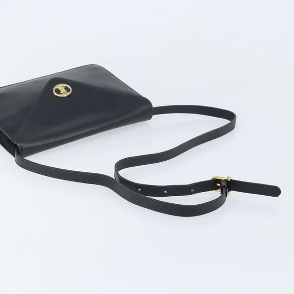 CELINE Shoulder Bag Leather Black Gold Auth ki6485