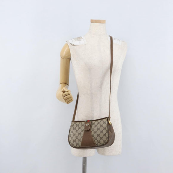 GUCCI Web Sherry Line GG Supreme Bag PVC Beige Gold 66 02 024 Auth ki6488