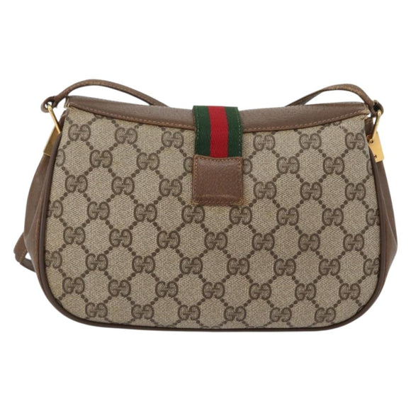GUCCI Web Sherry Line GG Supreme Bag PVC Beige Gold 66 02 024 Auth ki6488