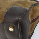 LOEWE Anagram Boston Bag Suede Leather Brown Gold Auth ki6491-10