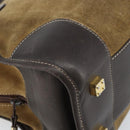 LOEWE Anagram Boston Bag Suede Leather Brown Gold Auth ki6491-11