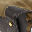 LOEWE Anagram Boston Bag Suede Leather Brown Gold Auth ki6491-12