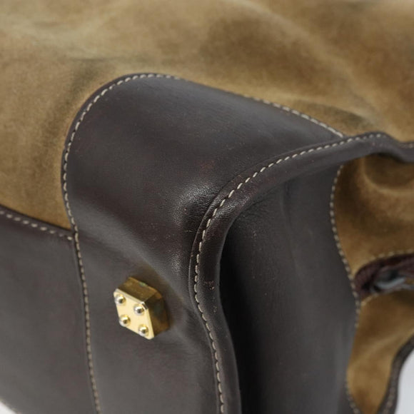 LOEWE Anagram Boston Bag Suede Leather Brown Gold Auth ki6491