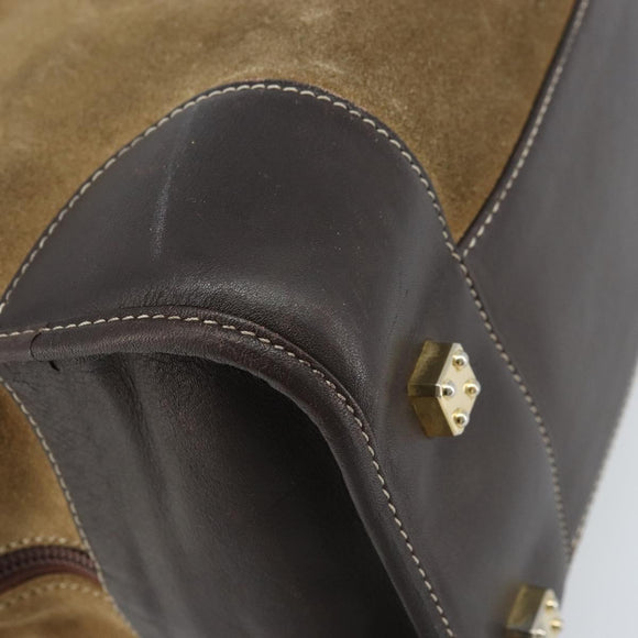 LOEWE Anagram Boston Bag Suede Leather Brown Gold Auth ki6491