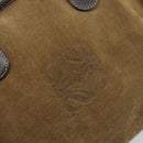 LOEWE Anagram Boston Bag Suede Leather Brown Gold Auth ki6491-14