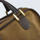 LOEWE Anagram Boston Bag Suede Leather Brown Gold Auth ki6491-15