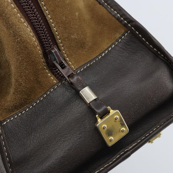 LOEWE Anagram Boston Bag Suede Leather Brown Gold Auth ki6491