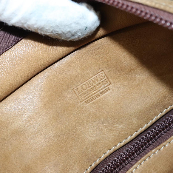 LOEWE Anagram Boston Bag Suede Leather Brown Gold Auth ki6491