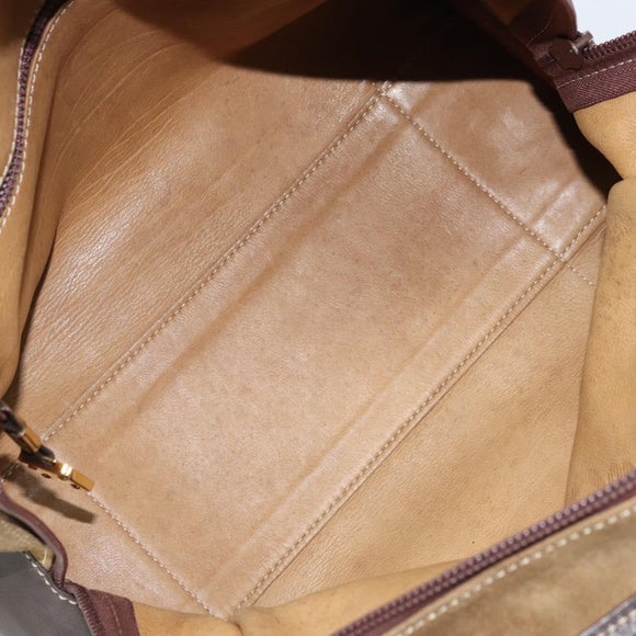 LOEWE Anagram Boston Bag Suede Leather Brown Gold Auth ki6491