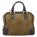 LOEWE Anagram Boston Bag Suede Leather Brown Gold Auth ki6491-2