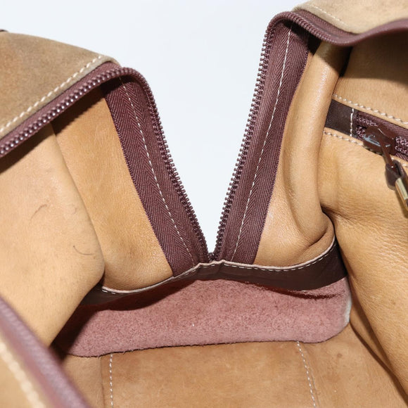 LOEWE Anagram Boston Bag Suede Leather Brown Gold Auth ki6491