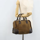 LOEWE Anagram Boston Bag Suede Leather Brown Gold Auth ki6491-23