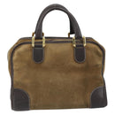 LOEWE Anagram Boston Bag Suede Leather Brown Gold Auth ki6491-3