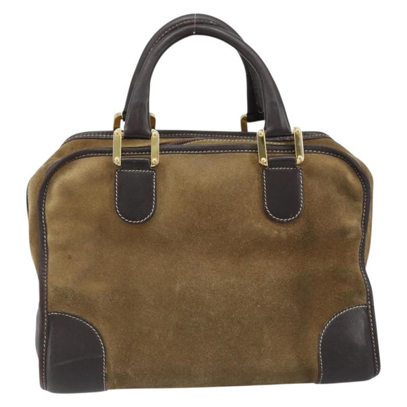 LOEWE Anagram Boston Bag Suede Leather Brown Gold Auth ki6491