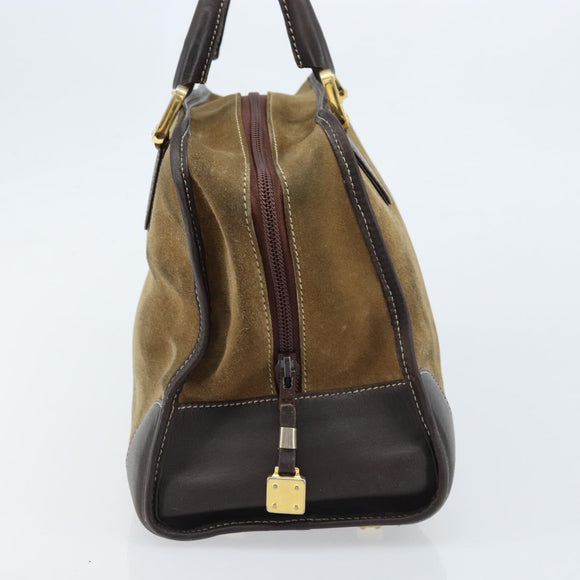 LOEWE Anagram Boston Bag Suede Leather Brown Gold Auth ki6491