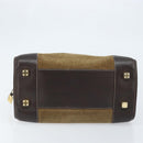 LOEWE Anagram Boston Bag Suede Leather Brown Gold Auth ki6491-9