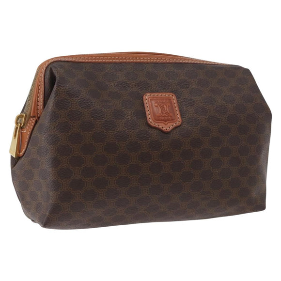 CELINE Macadam Canvas Pouch PVC Leather Brown Gold Auth ki6495