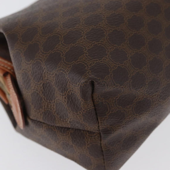 CELINE Macadam Canvas Pouch PVC Leather Brown Gold Auth ki6495