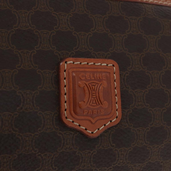 CELINE Macadam Canvas Pouch PVC Leather Brown Gold Auth ki6495
