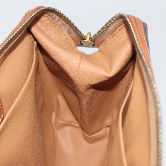 CELINE Macadam Canvas Pouch PVC Leather Brown Gold Auth ki6495