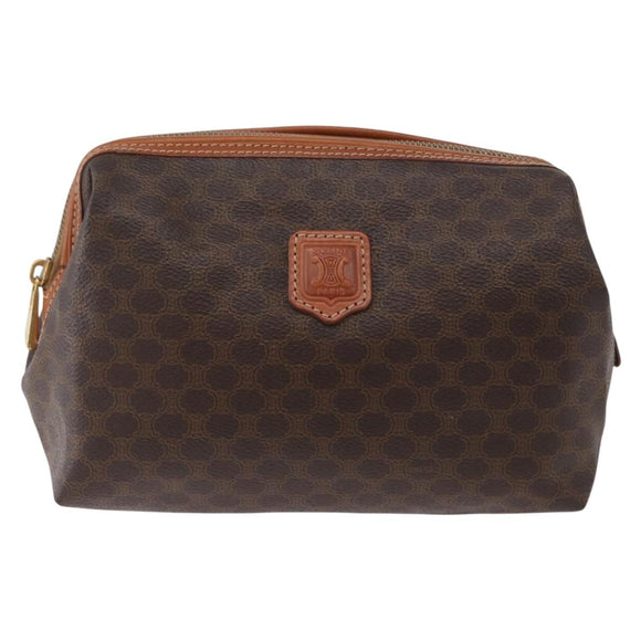 CELINE Macadam Canvas Pouch PVC Leather Brown Gold Auth ki6495