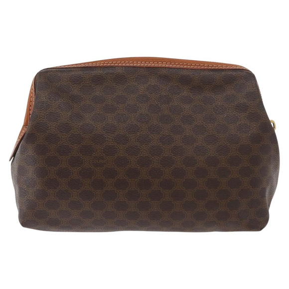 CELINE Macadam Canvas Pouch PVC Leather Brown Gold Auth ki6495