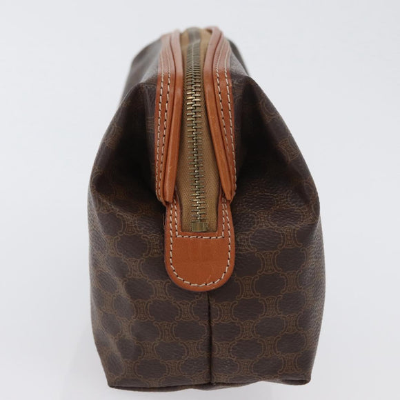CELINE Macadam Canvas Pouch PVC Leather Brown Gold Auth ki6495