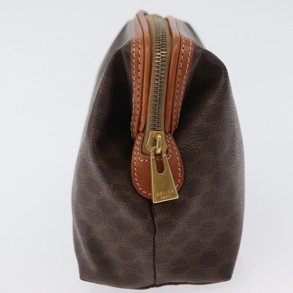 CELINE Macadam Canvas Pouch PVC Leather Brown Gold Auth ki6495