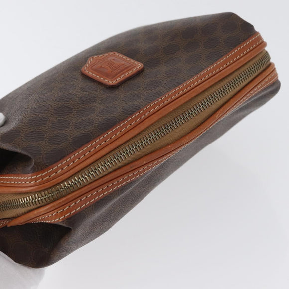 CELINE Macadam Canvas Pouch PVC Leather Brown Gold Auth ki6495