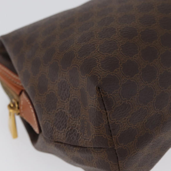 CELINE Macadam Canvas Pouch PVC Leather Brown Gold Auth ki6495