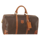 CELINE Macadam Canvas Boston Bag PVC Leather Brown Gold Auth ki6500-1