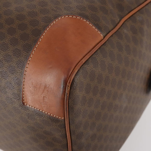 CELINE Macadam Canvas Boston Bag PVC Leather Brown Gold Auth ki6500