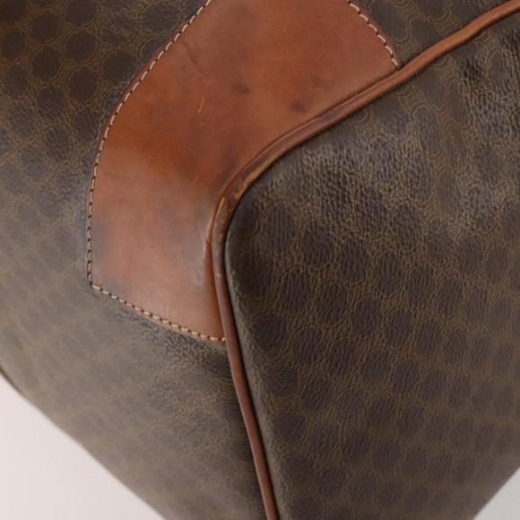 CELINE Macadam Canvas Boston Bag PVC Leather Brown Gold Auth ki6500